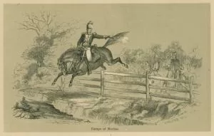 Illustration depicting Francis Marion escaping from Lt. Col. Banastre Tarleton