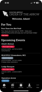 Home screen of the OA mobile app